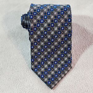 Bill Robinson Men's Geometric Tie Woven 100% Polyester Blue Black White Handmade